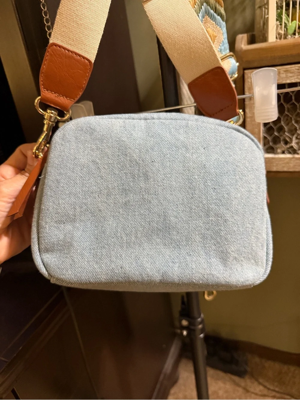 Denim crossbody with extra strap